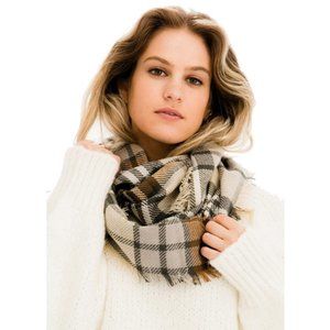 Plaid Infinity Scarf - Brown